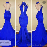 2025 Halter Blue Mermaid Prom Dresses